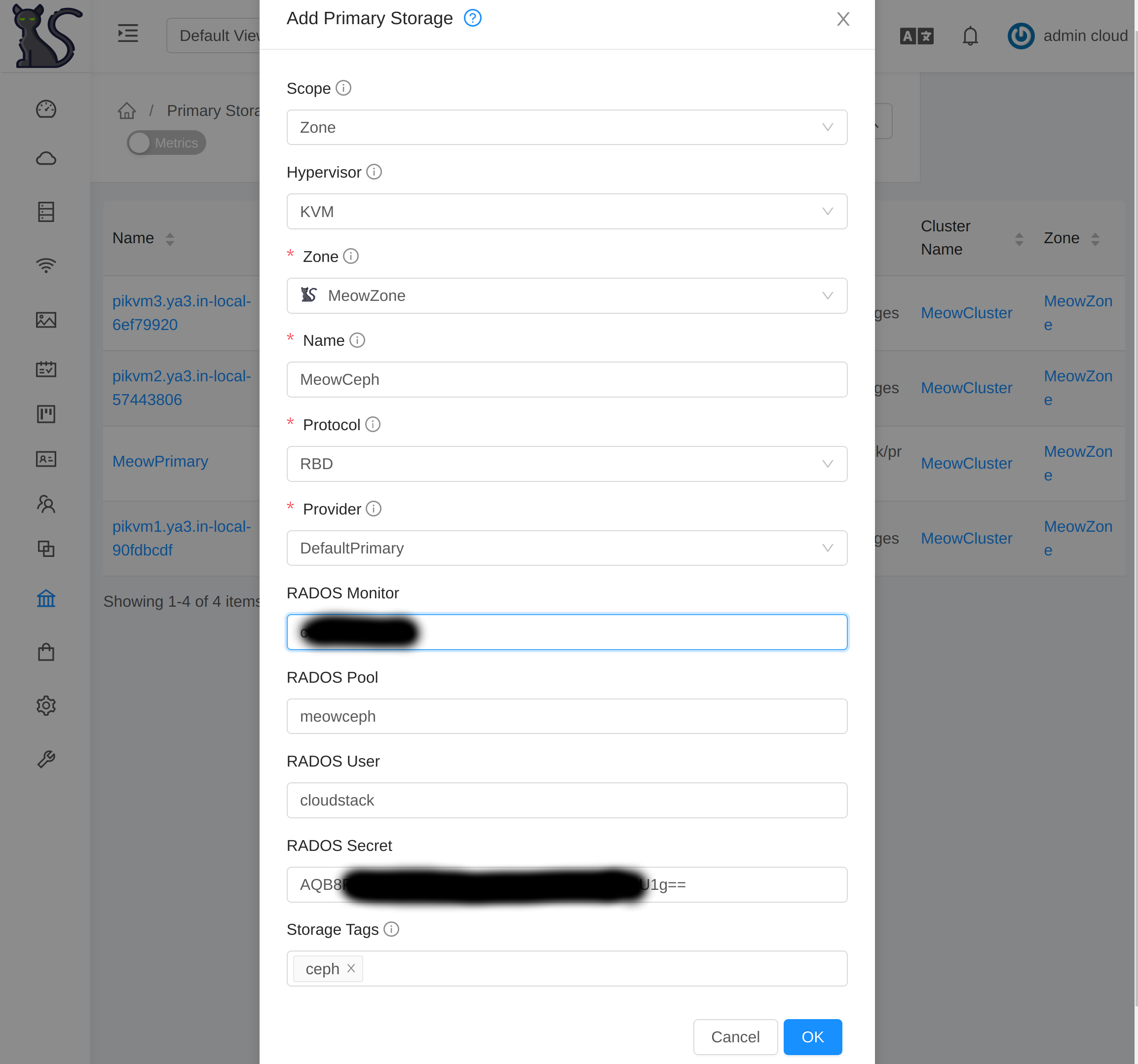 CloudStack and Ceph primary storage pool
